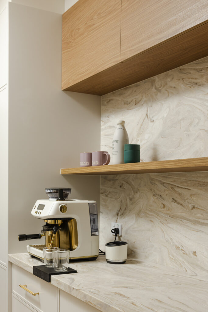 Modern kitchen coffee station with espresso machine